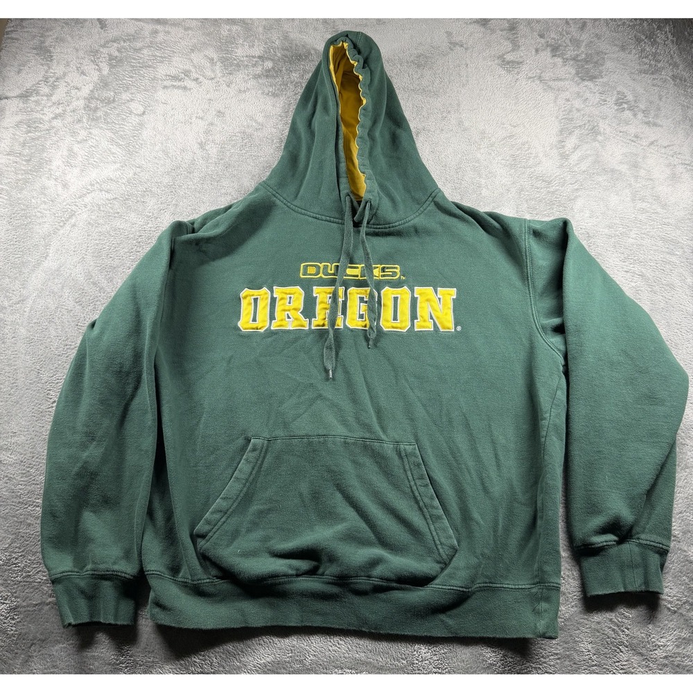 Stadium Athletics Oregon Ducks Hoodie Mens XL Green Yellow Applique Pullover
